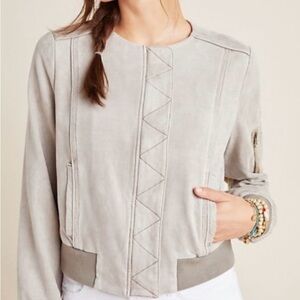 Women's Anthropologie Marrakech Bomber Gray Micro Suede Jacket Moto Distressed M